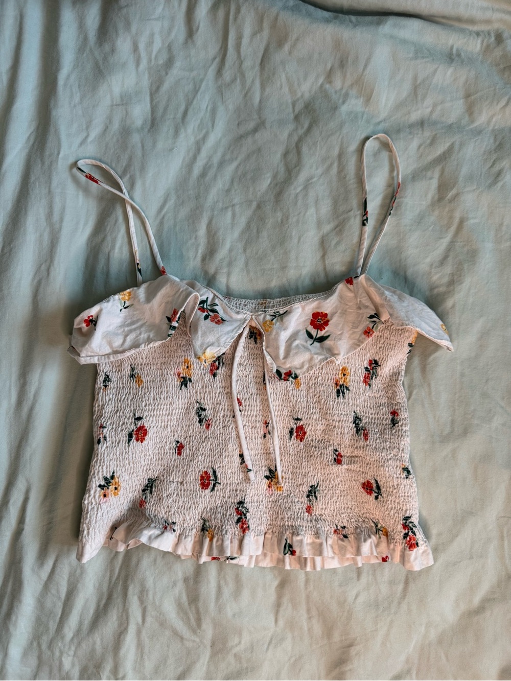 Zara off White Floral shirred Cami Top size M